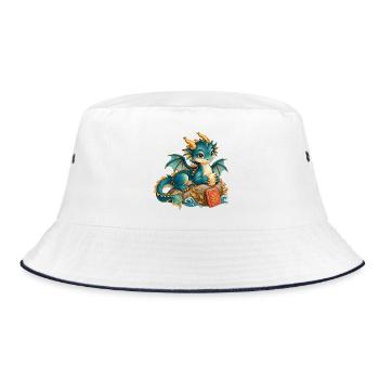 Seedrache mit Buch - Bucket Hat - Weiß/Navy - Vorne