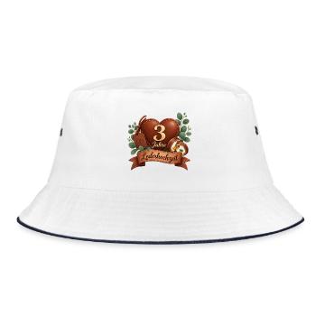 3.Hochzeitstag , Lederhochzeit 3 Jahre  - Bucket Hat - Weiß/Navy - Vorne