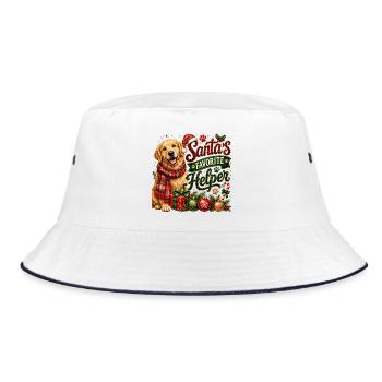 🎁 Weihnachts-Golden Retriever - Bucket Hat - Weiß/Navy - Vorne