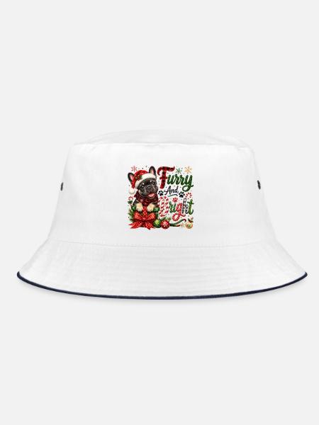 🎁 Weihnachten Französischer Bulldogge - Bucket Hat - Weiß/Navy