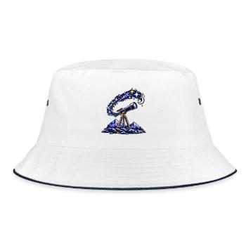 Teleskop unter einem Sternenhimmel - Bucket Hat - Weiß/Navy - Vorne