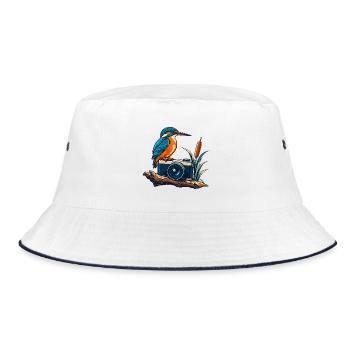 Eisväger vor der Kamera - Bucket Hat - Weiß/Navy - Vorne