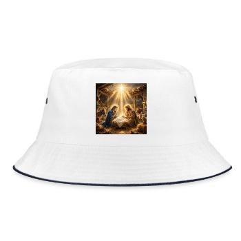 Jesus, katholisch, Krippe, Beten zu Jesus, Christ - Bucket Hat - Weiß/Navy - Vorne