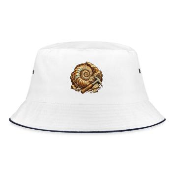 Entdeckung des Ammonitfeldes - Bucket Hat - Weiß/Navy - Vorne