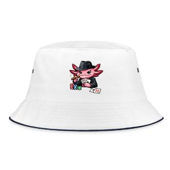 Axolotl beim Pokern – Süßer Pokerfan - Bucket Hat - Weiß/Navy - Vorne