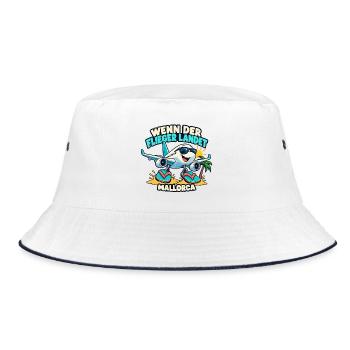 Wenn der Flieger landet – Mallorca - Bucket Hat - Weiß/Navy - Vorne