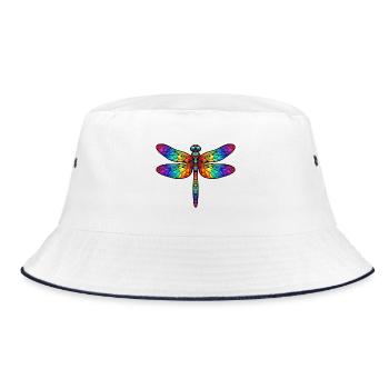 Formulierung: Buntglas Regenbogen Insekt Kunst T-Shirt - Bucket Hat - Weiß/Navy - Vorne