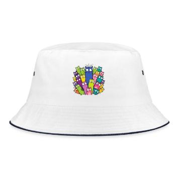 Bunte Katzen Crazy Cat Lady Lustig T-Shirt - Bucket Hat - Weiß/Navy - Vorne