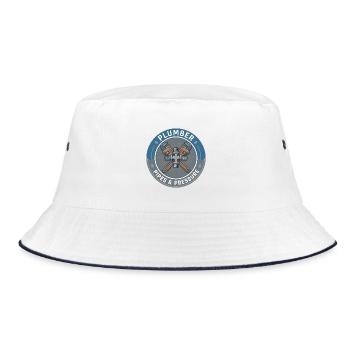 Klempnerrohre und Druckschlüssel Abzeichengeschenk - Bucket Hat - Weiß/Navy - Vorne