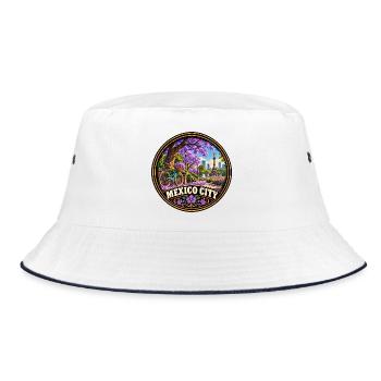 Lila Blumen Dschungel Urlaub Mexiko Stadt - Bucket Hat - Weiß/Navy - Vorne
