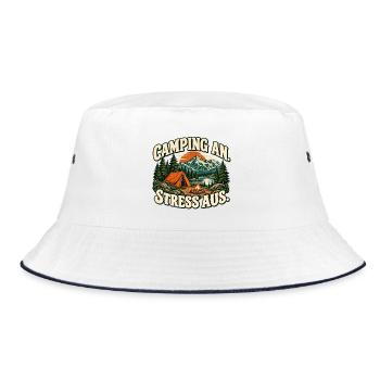 Camping an, Stress aus - Zelt und Natur - Bucket Hat - Weiß/Navy - Vorne