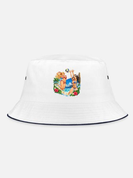 Tropischer Beachvolleyball-Kampf - Bucket Hat - Weiß/Navy