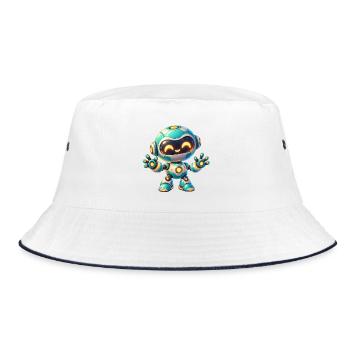 Fröhlicher Tech-Roboter Cartoon - Bucket Hat - Weiß/Navy - Vorne