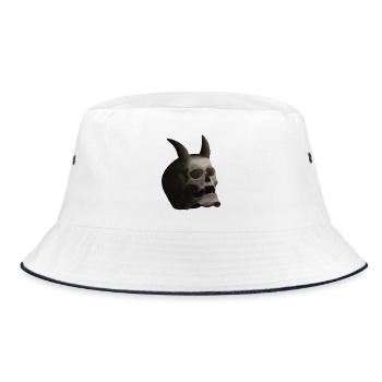 Dunkler Totenkopf mit Hörnern - Dämonenschädel - Bucket Hat - Weiß/Navy - Vorne