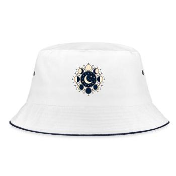Mondphasen Kreis Sterne Astronomie Vektor Shirt - Bucket Hat - Weiß/Navy - Vorne