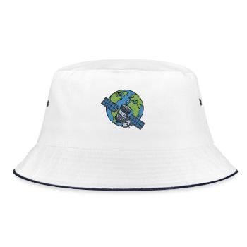 Satellit Orbit Erde Weltraum Sci-Fi Vektor Shirt - Bucket Hat - Weiß/Navy - Vorne