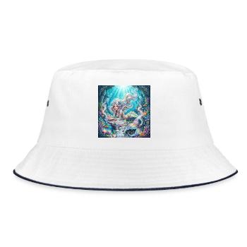 Korallenmeerjungfrau unter Gezeiten - Bucket Hat - Weiß/Navy - Vorne