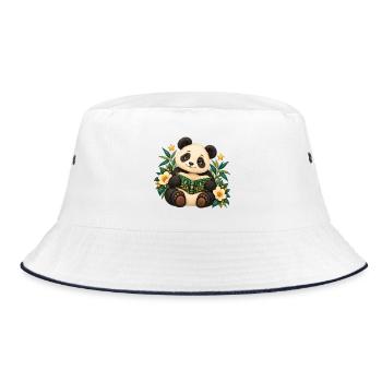 Panda-Leser unter Blumen - Bucket Hat - Weiß/Navy - Vorne