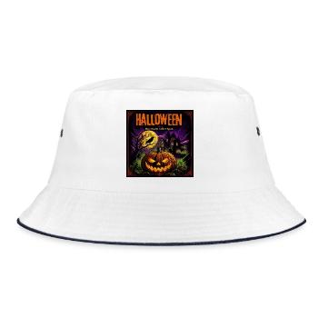 Halloween Comic Kürbisnacht Spukhaus Kürbis Rabe - Bucket Hat - Weiß/Navy - Vorne