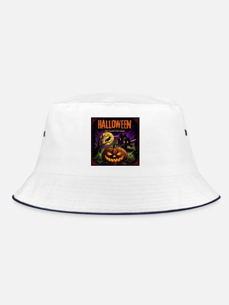 Halloween Comic Kürbisnacht Spukhaus Kürbis Rabe - Bucket Hat - Weiß/Navy