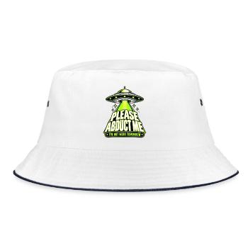 Neon-UFO-Entführungs-Meme - Bucket Hat - Weiß/Navy - Vorne