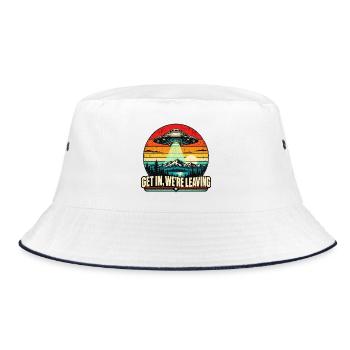 UFO Sunset Retro Tee - Bucket Hat - Weiß/Navy - Vorne