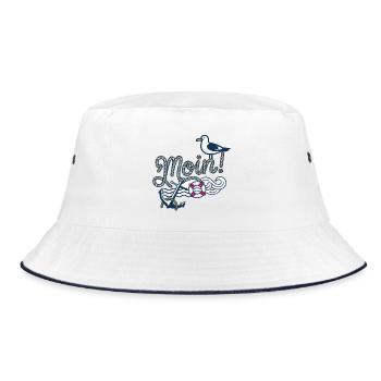 Moin mit_Moewe_und_Anker - Bucket Hat - Weiß/Navy - Vorne