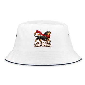 Short Legs Long Walks - Dackel mit Schal - Bucket Hat - Weiß/Navy - Vorne