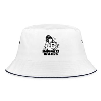 Glück in einer Tasse – Gemütlicher Kaffeeliebhaber umarmt ein C - Bucket Hat - Weiß/Navy - Vorne