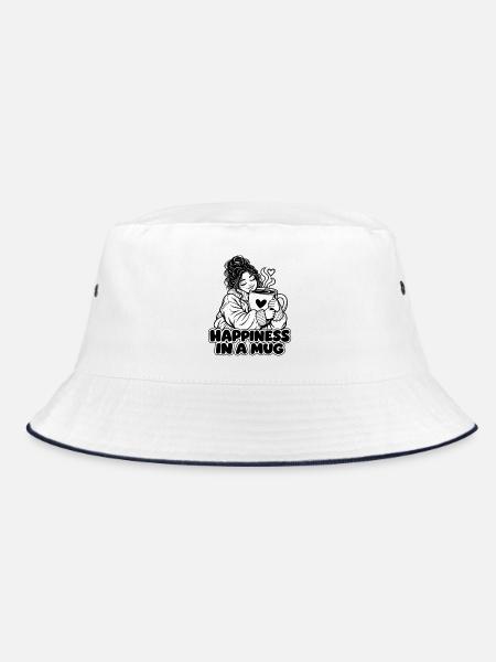 Glück in einer Tasse – Gemütlicher Kaffeeliebhaber umarmt ein C - Bucket Hat - Weiß/Navy