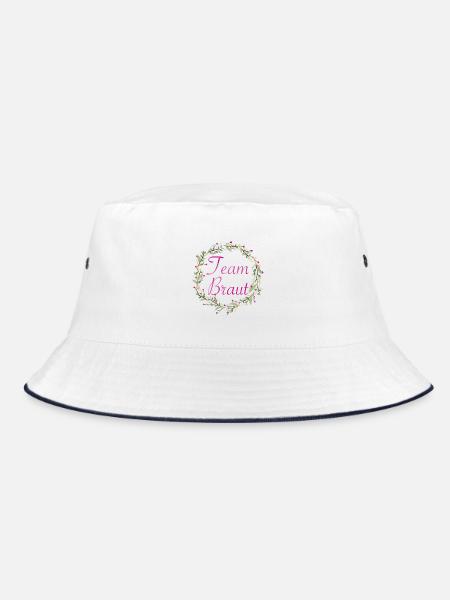 Team Braut mit Blumenkranz pinker Schriftzug - Bucket Hat - Weiß/Navy