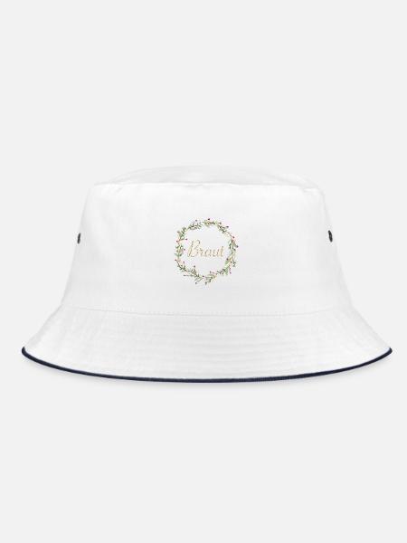 Braut mit Blumenkranz goldener Schriftzug - Bucket Hat - Weiß/Navy