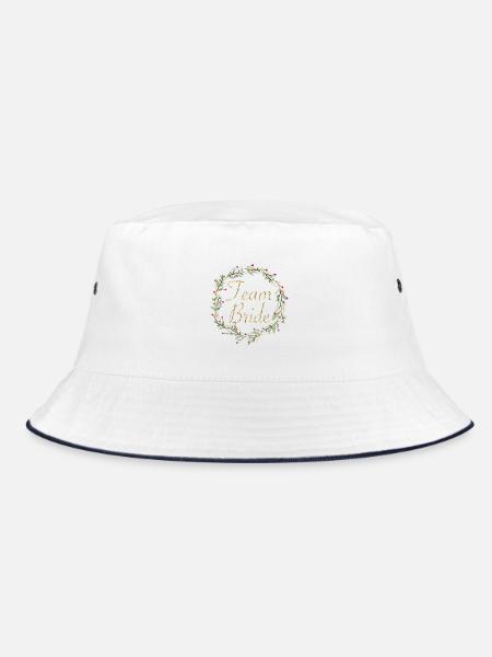 Team Bride mit Blumenkranz goldener Schriftzug - Bucket Hat - Weiß/Navy