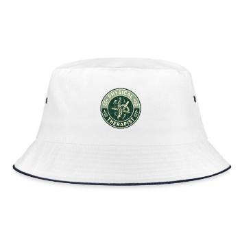 Vintage Physiotherapeut Wirbelsäulen-Goniometer-Abzeichen - Bucket Hat - Weiß/Navy - Vorne