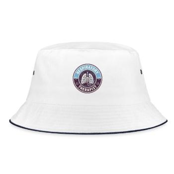 Vintage-Abzeichen für Atemtherapeuten und menschliche Lungen - Bucket Hat - Weiß/Navy - Vorne