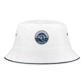 Vintage Anästhesisten-Atemkreislauf-Abzeichen - Bucket Hat - Weiß/Navy - Vorne