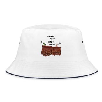 Roofer by day Zombie by night - Zombiehand - Bucket Hat - Weiß/Navy - Vorne