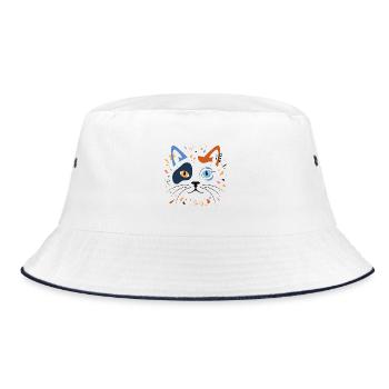 Katze Abstrakt Kunst Modern Katzenliebe T-Shirt - Bucket Hat - Weiß/Navy - Vorne