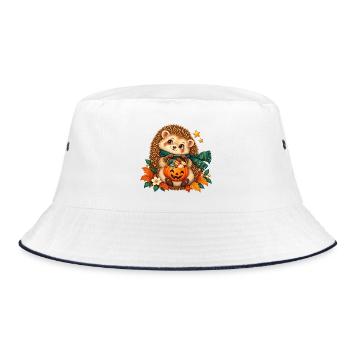 Igel-Herbst-Kürbis Halloween - Bucket Hat - Weiß/Navy - Vorne