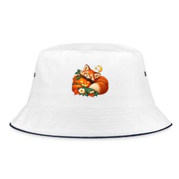 Glücklicher Fuchs zwischen Kürbissen und Sternen - Bucket Hat - Weiß/Navy - Vorne