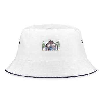 Fachwerkhaus im Aquarellstil  - Bucket Hat - Weiß/Navy - Vorne
