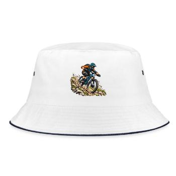 Mountainbike Abenteuer für MTB Fahrer - Bucket Hat - Weiß/Navy - Vorne