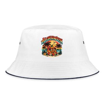 Alohaween Tropical Halloween – Lustiger Kürbis - Bucket Hat - Weiß/Navy - Vorne