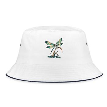 Libelle über stillem Wasser - Bucket Hat - Weiß/Navy - Vorne