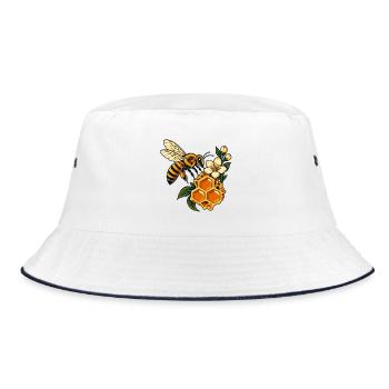 Honigbienen- und Wabenblüte - Bucket Hat - Weiß/Navy - Vorne