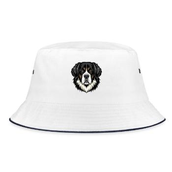 Bernhardiner Hundekopf - Bucket Hat - Weiß/Navy - Vorne
