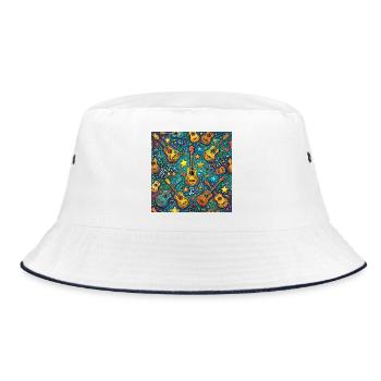 Psychedelische Gitarre Im 60er Hippie Stil - Bucket Hat - Weiß/Navy - Vorne