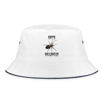Happy Halloween Spinne - Gruselschrift - Bucket Hat - Weiß/Navy - Vorne
