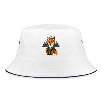Fuchs Berge Tannen Geometrisch Natur Vektor Shirt - Bucket Hat - Weiß/Navy - Vorne