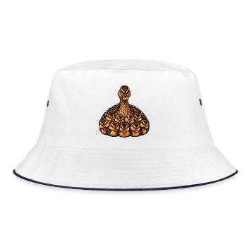 Weibliche Stockente und Küken - Bucket Hat - Weiß/Navy - Vorne